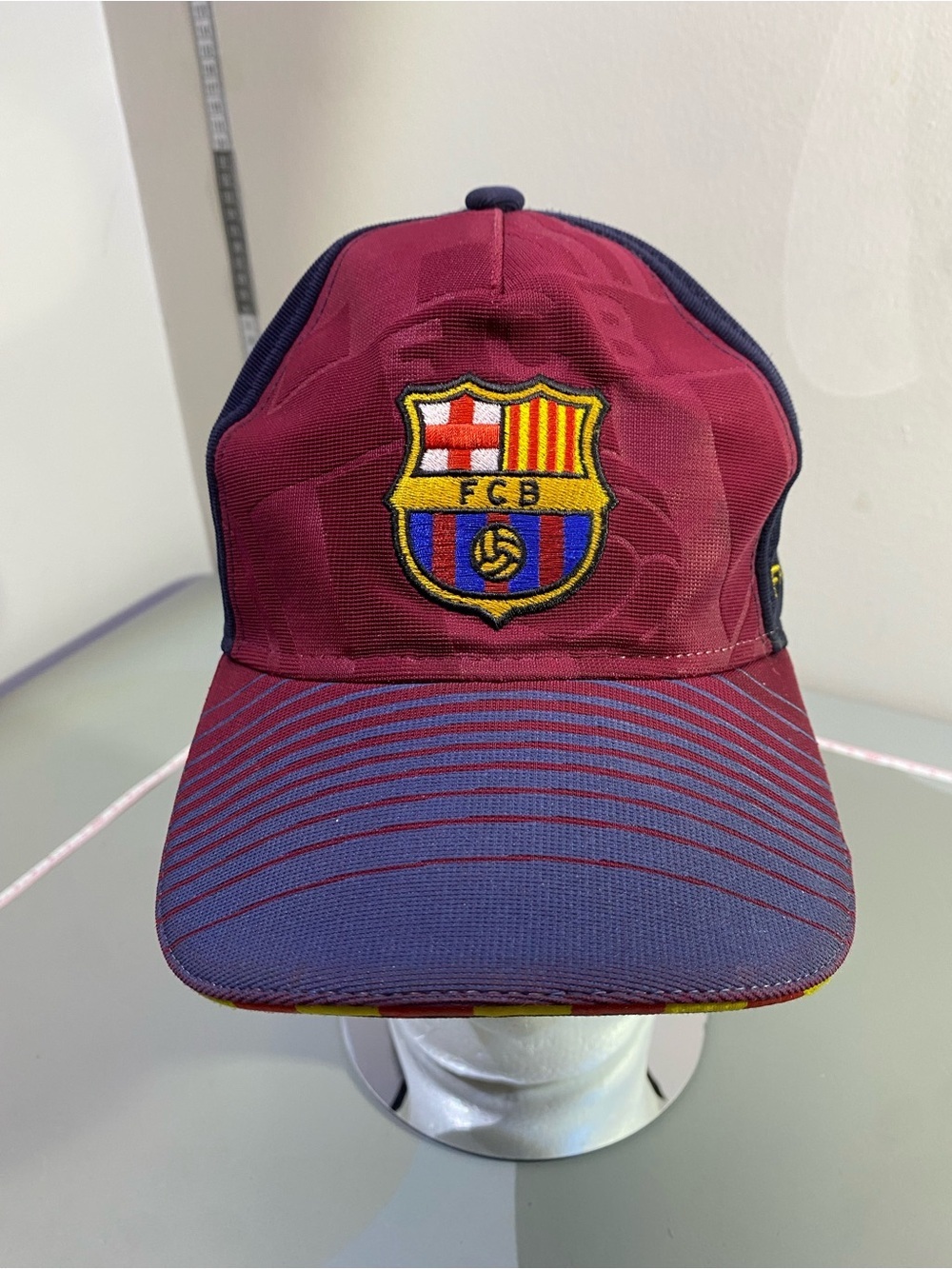 FC Barcelona Embroidered Burgundy Blue Adjustable Cap Soccer Hat Mesh Design